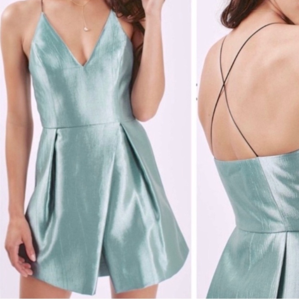 Topshop turquoise Pleated Cocktail Dress